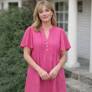 🌞LOFT Bright Pink Linen Blend Tunic/Shift Dress🌞